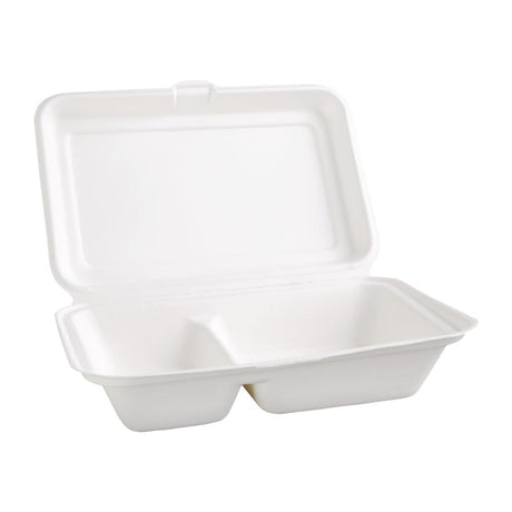 Fiesta Compostable Bagasse Hinged 2-Compartment Food Containers 253mm (Pack of 200) - FC524  Fiesta   