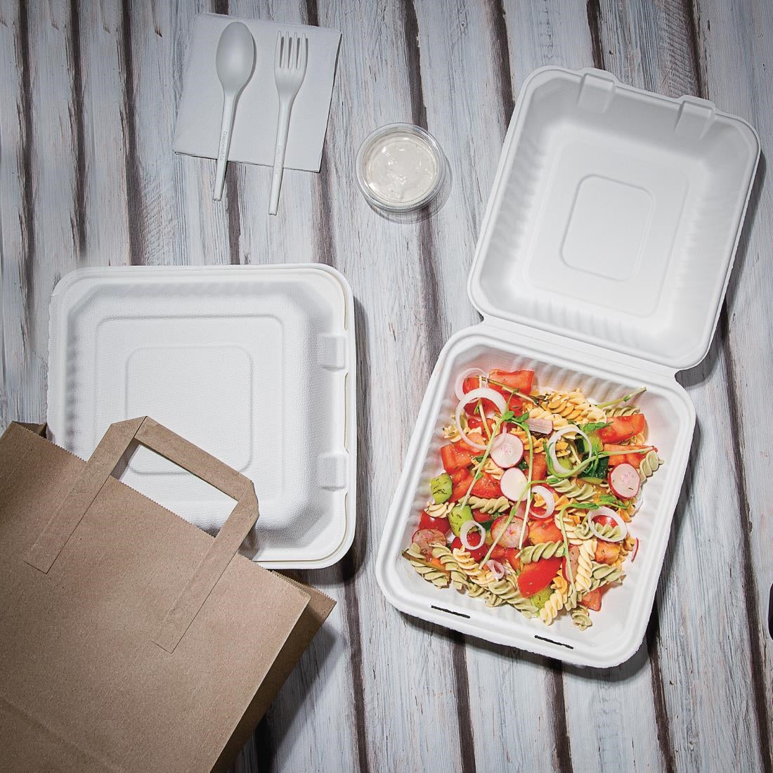 Fiesta Compostable Bagasse Hinged Food Containers 223mm (Pack of 200) - FC525  Fiesta   