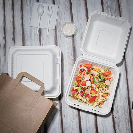 Fiesta Compostable Bagasse Hinged Food Containers 223mm (Pack of 200) - FC525  Fiesta   