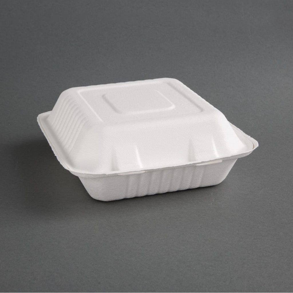 Fiesta Compostable Bagasse Hinged 3-Compartment Food Containers 201mm (Pack of 200) - FC526  Fiesta   