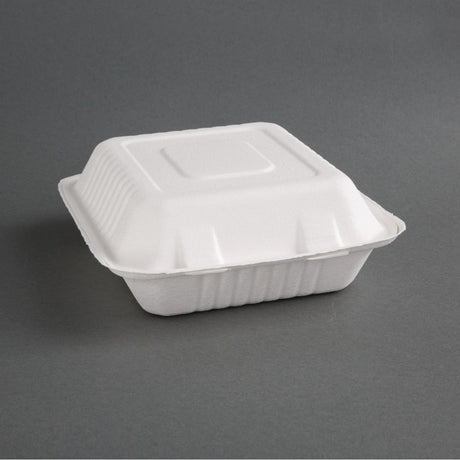 Fiesta Compostable Bagasse Hinged 3-Compartment Food Containers 201mm (Pack of 200) - FC526  Fiesta   