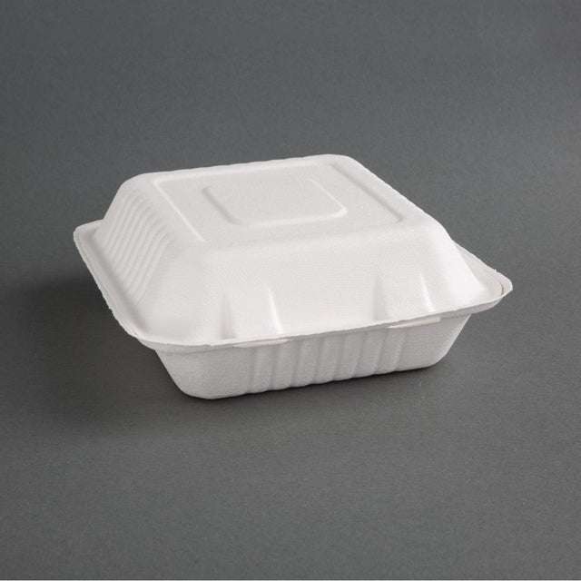 Fiesta Compostable Bagasse Hinged 3-Compartment Food Containers 201mm (Pack of 200) - FC526  Fiesta   