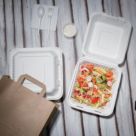 Fiesta Compostable Bagasse Hinged Food Containers 236mm (Pack of 200) - FC527  Fiesta   