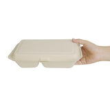 Fiesta Compostable Bagasse Two-Compartment Hinged Food Containers Natural Colour 253mm (Pack of 200) - FC541  Fiesta   