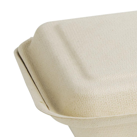 Fiesta Compostable Bagasse Two-Compartment Hinged Food Containers Natural Colour 253mm (Pack of 200) - FC541  Fiesta   