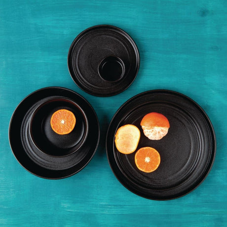 Olympia Cavolo Flat Round Plates Textured Black 180mm (Pack of 6) - FD908 Plates Olympia