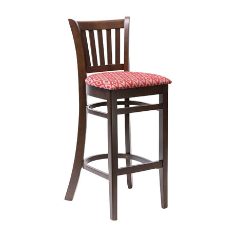 Manhattan Dark Walnut Bar Chair with Red Diamond Padded Seat - FT430 Faux Leather Bar Stools Everyday   