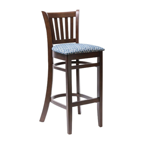 Manhattan Dark Walnut Bar Chair with Blue Diamond Padded Seat - FT432 Faux Leather Bar Stools Everyday   