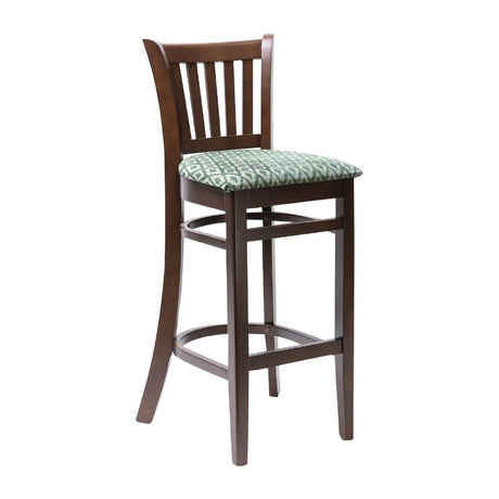 Manhattan Dark Walnut Bar Chair with Green Diamond Padded Seat - FT433 Faux Leather Bar Stools Everyday   
