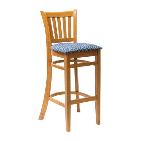 Manhattan Soft Oak Bar Chair with Blue Diamond Padded Seat - FT436 Faux Leather Bar Stools Everyday   