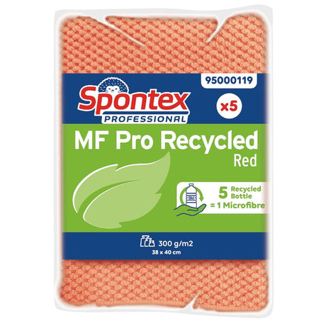 Spontex MF Pro Recycled Microfibre Cloth Red (Pack of 5) - FT634  Spontex   