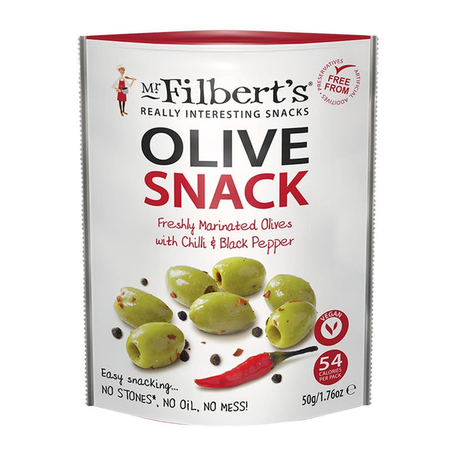 Mr Filbert's Green Olives Chilli & Black Pepper 50g (Pack of 12) - FU482  Mr Filbert's   