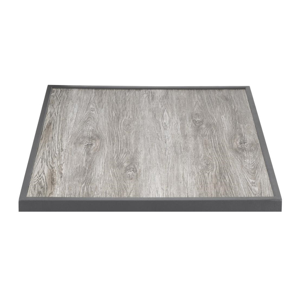 Bolero Wood Grain Effect Outdoor Tempered Glass Table Top Grey Trim 700mm - FU515 Wood Effect Table Tops Bolero   