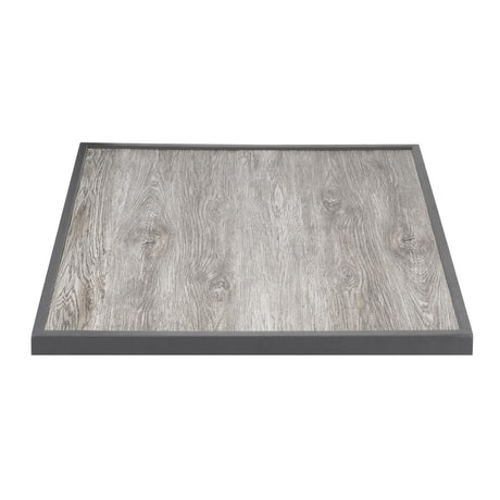 Bolero Wood Grain Effect Outdoor Tempered Glass Table Top Grey Trim 700mm - FU515 Wood Effect Table Tops Bolero   