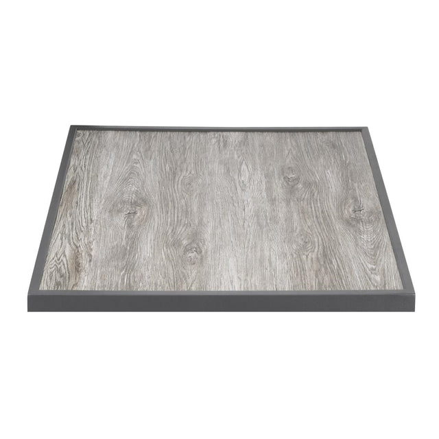 Bolero Wood Grain Effect Outdoor Tempered Glass Table Top Grey Trim 700mm - FU515 Wood Effect Table Tops Bolero   