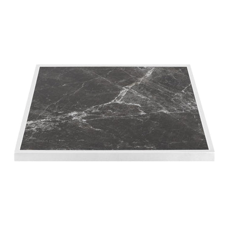 Bolero Dark Granite Effect Outdoor Tempered Glass Table Top White Trim 700mm - FU516 Stone Effect Table Tops Bolero   