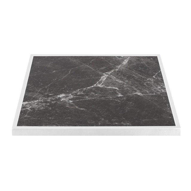 Bolero Dark Granite Effect Outdoor Tempered Glass Table Top White Trim 700mm - FU516 Stone Effect Table Tops Bolero   