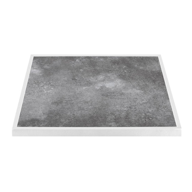 Bolero Dark Stone Effect Outdoor Tempered Glass Table Top White Trim - 700mm - FU517 Stone Effect Table Tops Bolero   