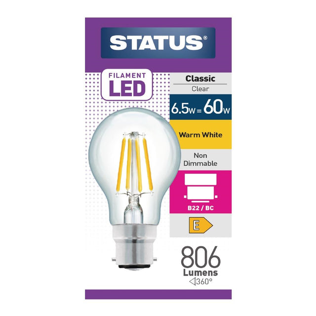 Status Filament LED GLS BC Warm White Light Bulb 7/60w - FW518  Status   