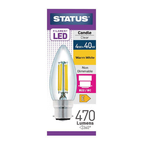 Status Filament LED Candle BC Warm White Light Bulb 4/40w - FW519  Status   