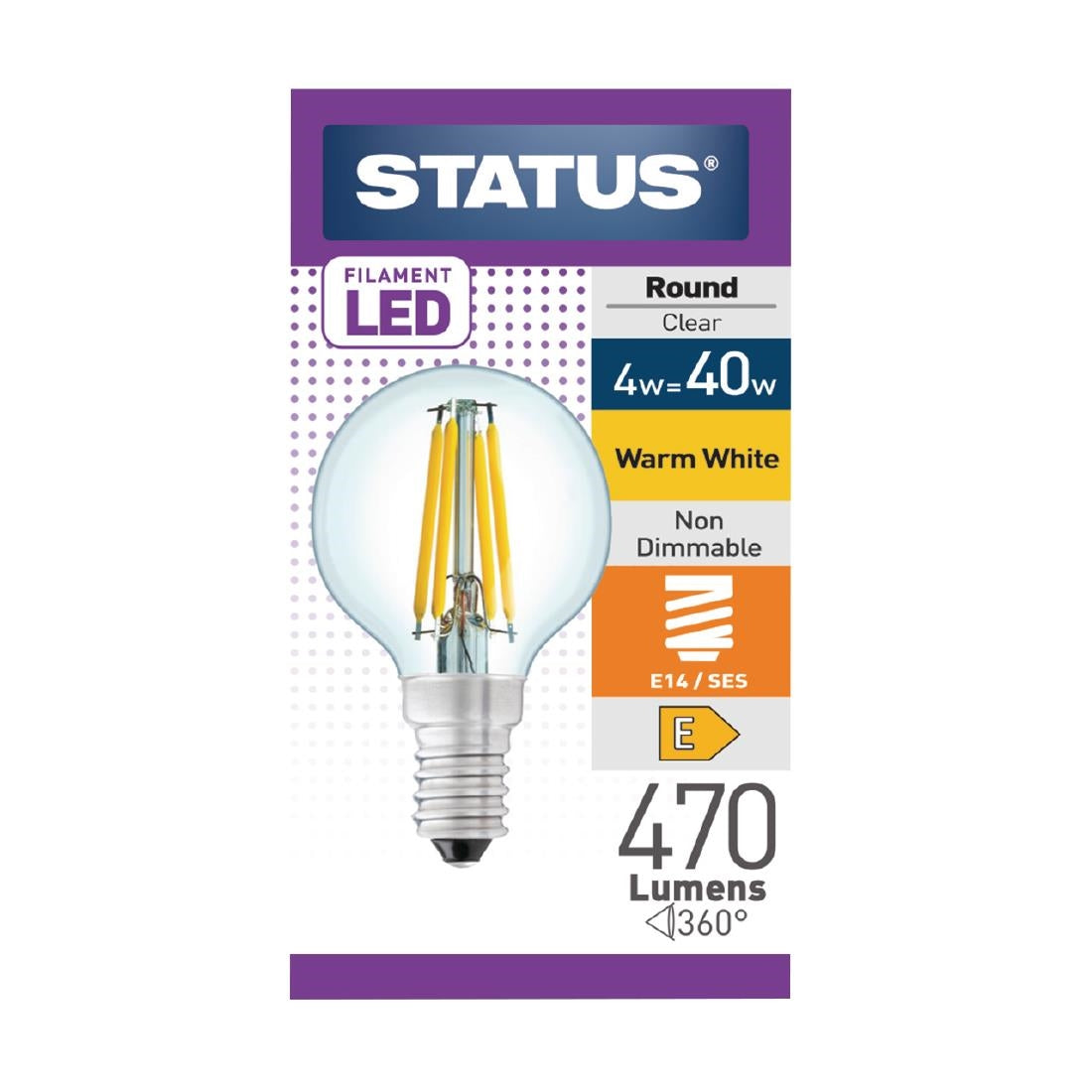 Status Filament LED Round SES Warm White Light Bulb 4/40w - FW524  Status   