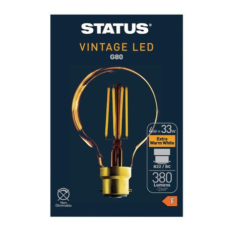 Status 320 Lumens Globe Golden Light Bulb Crystalite Antique LED G80 BC 4w - FW525  Status   