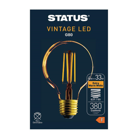 Status 320 Lumens Globe Golden Light Bulb Crystalite Antique LED G80 ES 4w - FW526  Status   