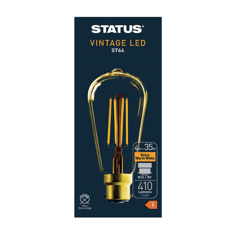 Status 320 Lumens Pear Golden Light Bulb Crystalite Antique LED ST64 BC 4w - FW527  Status   