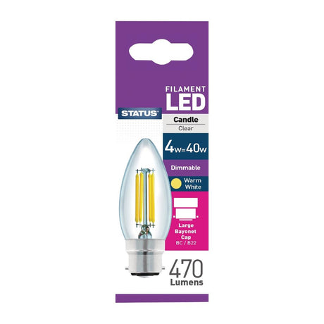 Status Dimmable Filament LED Candle BC Warm White Light Bulb 4/40w - FW529  Status   