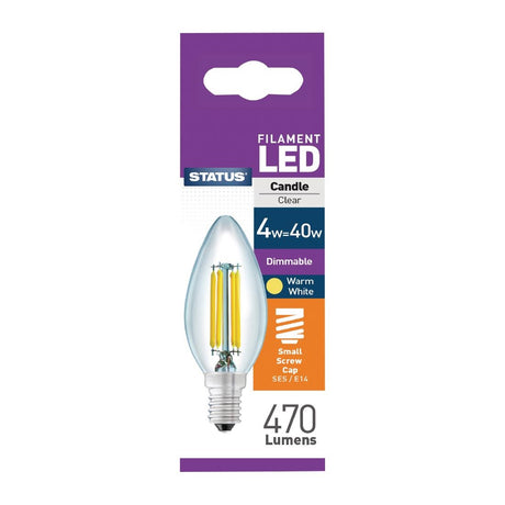 Status Dimmable Filament LED Candle SES Warm White Light Bulb 4/40w - FW530  Status   