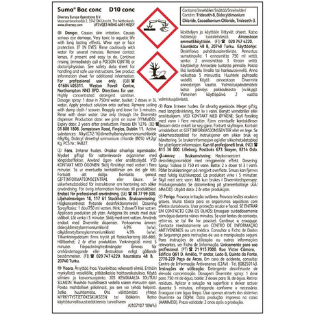 Suma Bac D10 Cleaner and Disinfectant Super Concentrate 1.5Ltr - CX805  Diversey   