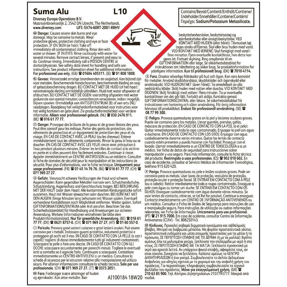 Suma Alu L10 Dishwasher Detergent Concentrate 5Ltr - CX802  Diversey   