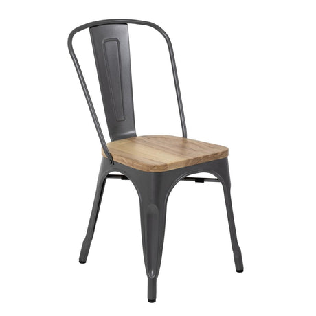 Bolero Bistro Side Chairs with Wooden Seat Pad Gun Metal (Pack of 4) - GG708 Metal Dining Chairs Bolero   