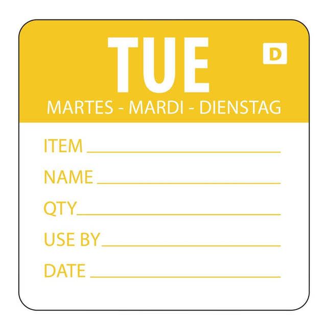 Hygiplas Dissolvable Day of the Week Labels Tuesday (Pack of 250) - GH352  Hygiplas   