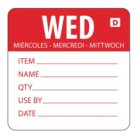Hygiplas Dissolvable Day of the Week Labels Wednesday (Pack of 250) - GH353  Hygiplas   