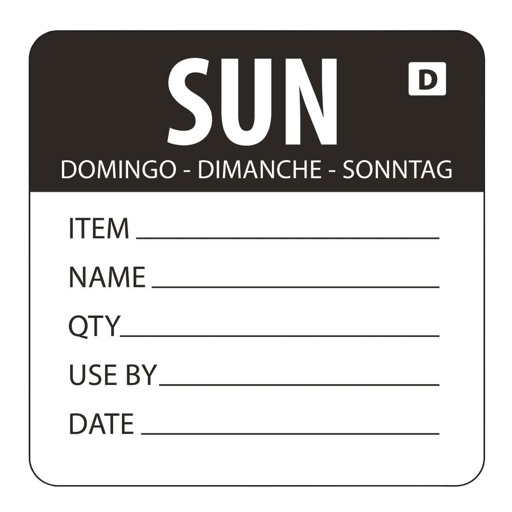 Hygiplas Dissolvable Day of the Week Labels Sunday (Pack of 250) - GH357  Hygiplas   