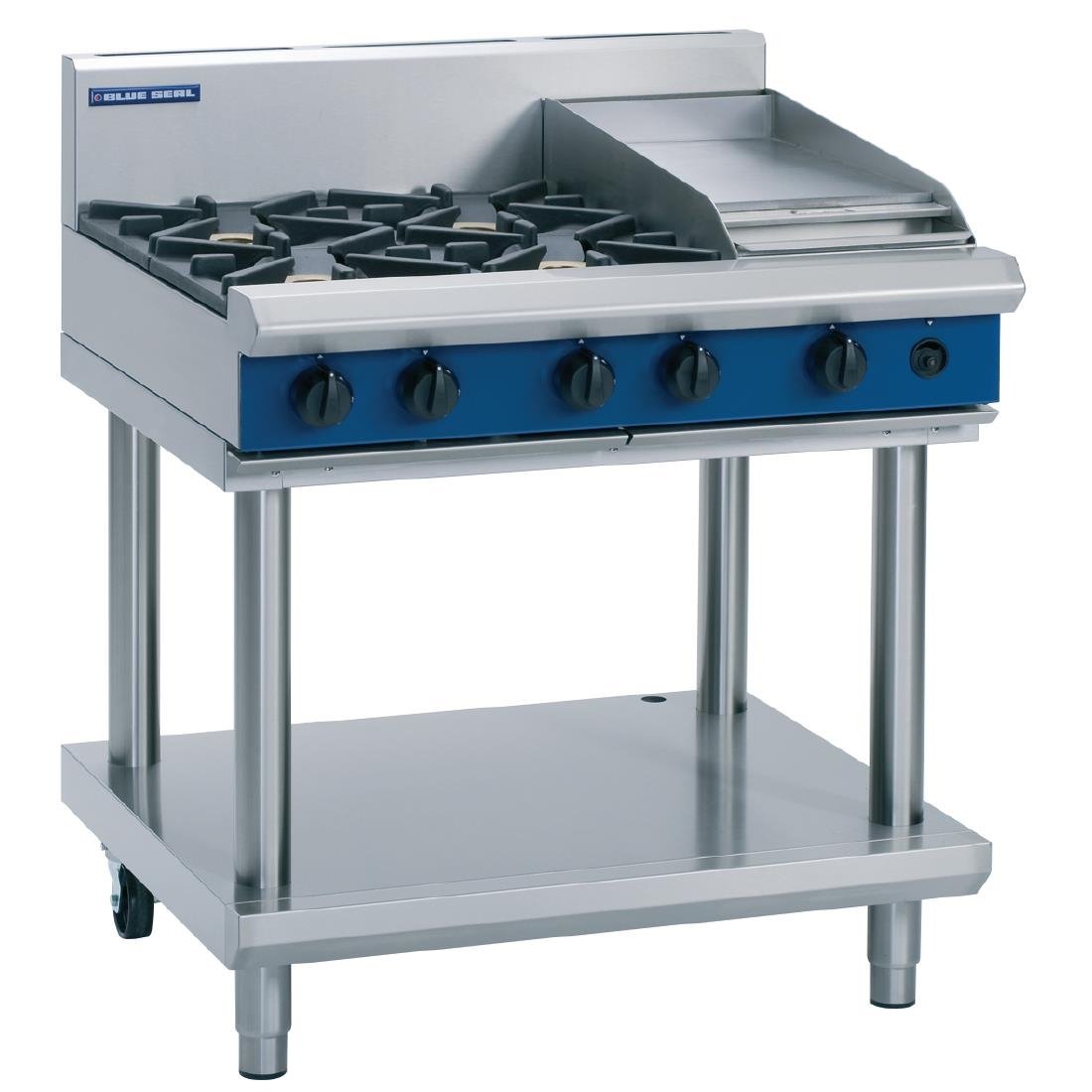 Blue Seal Evolution Cooktop 4 Open/1 Griddle Burner LPG on Stand 900mm G516C-LS/L - GK152-P  Blue Seal   