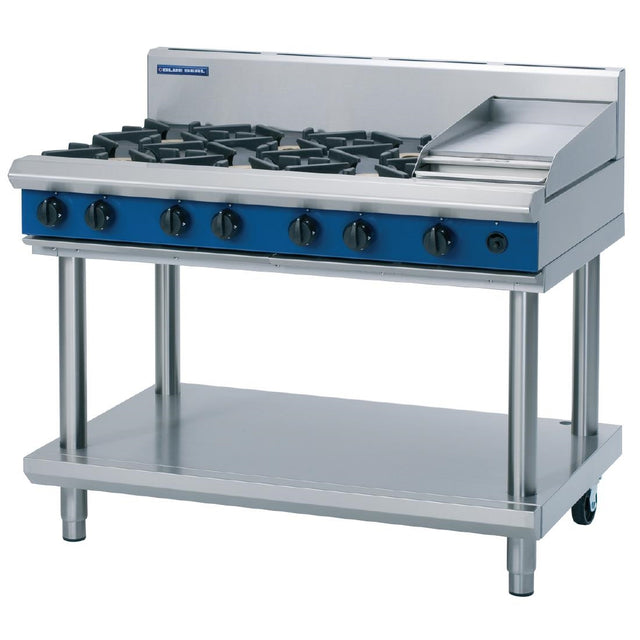 Blue Seal Evolution Cooktop 6 Open/1 Griddle Burner Natural Gas on Stand 1200mm G518C-LS/N - GK192-N  Blue Seal   