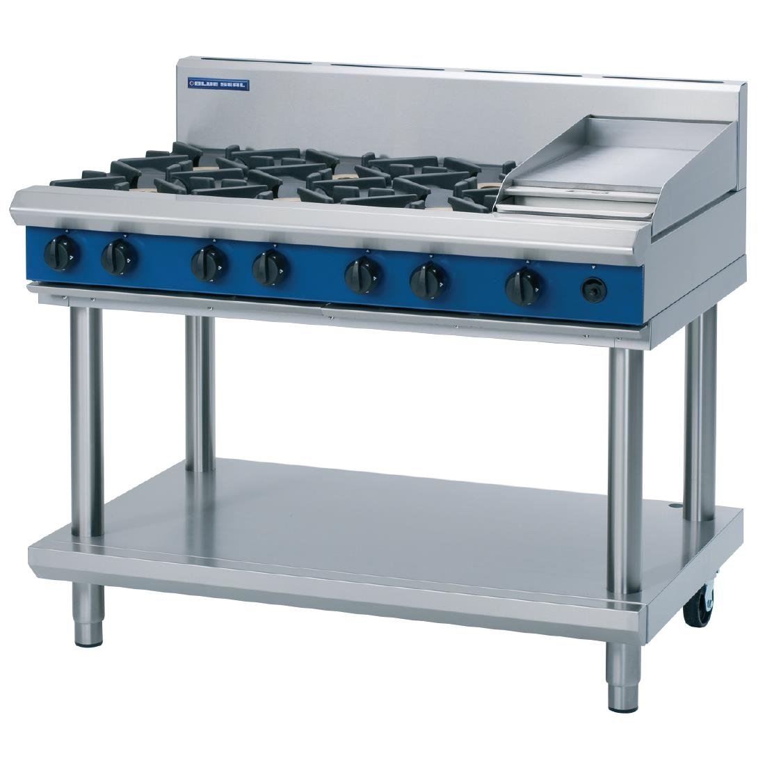 Blue Seal Evolution Cooktop 6 Open/1 Griddle Burner LPG on Stand1200mm G518C-LS/L - GK192-P  Blue Seal   