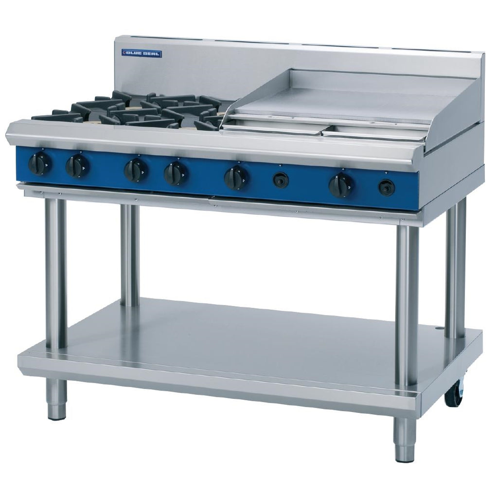 Blue Seal Evolution Cooktop 4 Open/ 1 Griddle Burner Natural Gas on Stand1200mm G518B-LS/N - GK194-N  Blue Seal   