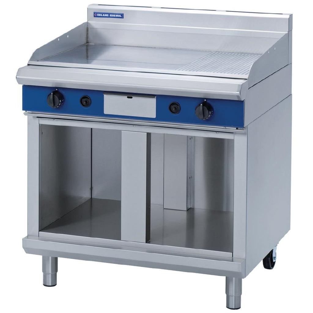 Blue Seal Evolution Chrome 1/3 Ribbed Griddle with Cabinet Base Nat Gas 900mm GP516-CB/N - GK432-N  Blue Seal   