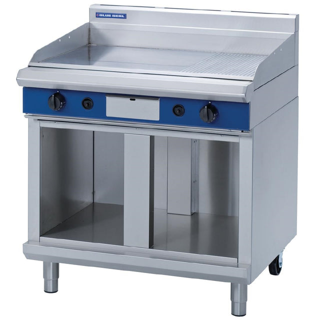 Blue Seal Evolution Chrome 1/3 Ribbed Griddle with Cabinet Base Nat Gas 900mm GP516-CB/N - GK432-N  Blue Seal   