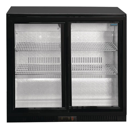 Polar Double Sliding Door Back Bar Cooler in Black with LED Lighting - GL010 Double Door Bottle Coolers Polar   