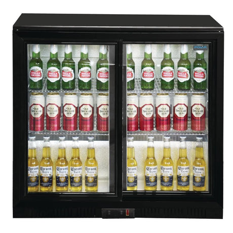 Polar Double Sliding Door Back Bar Cooler in Black with LED Lighting - GL010 Double Door Bottle Coolers Polar   