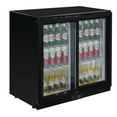 Polar Double Sliding Door Back Bar Cooler in Black with LED Lighting - GL010 Double Door Bottle Coolers Polar   