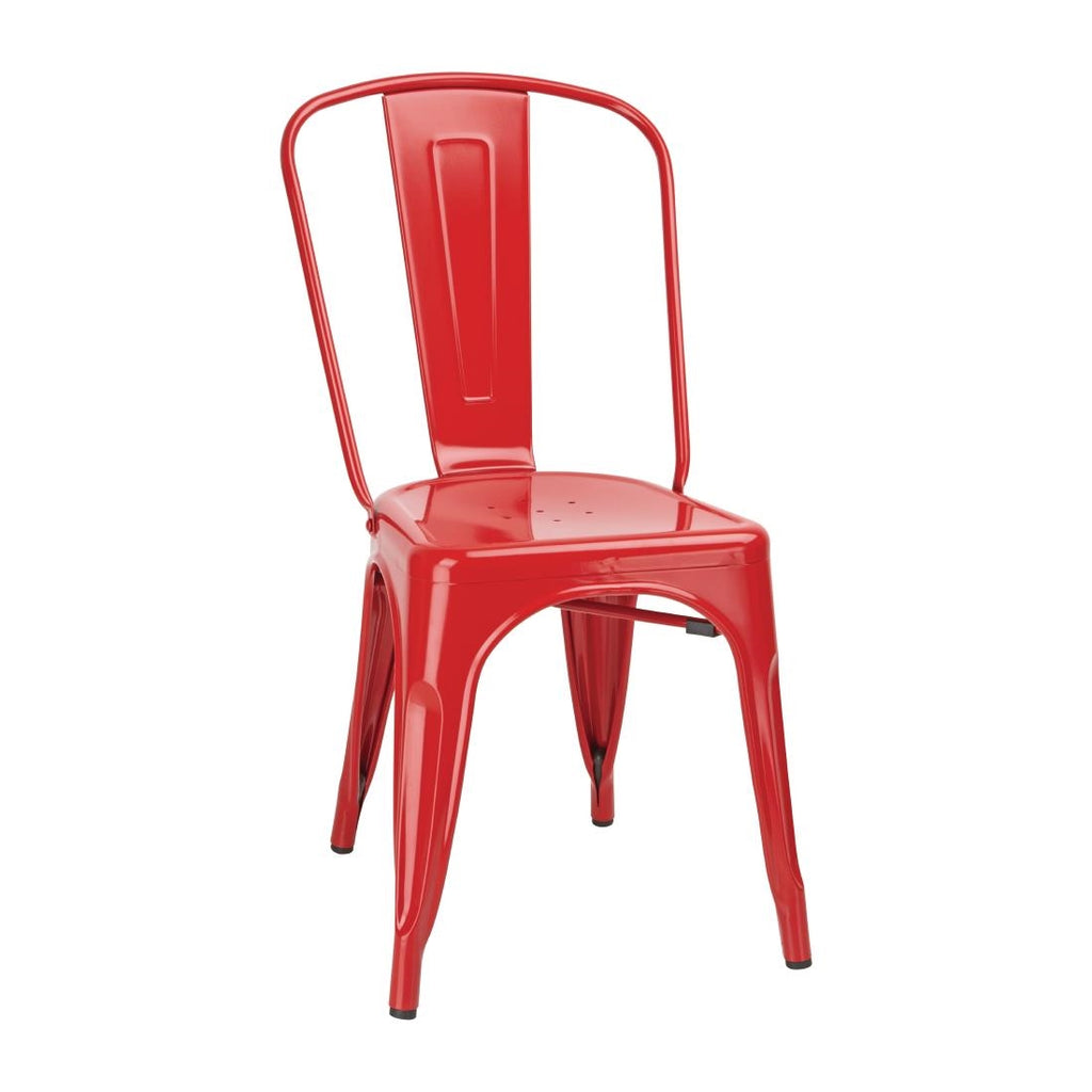 Bolero Bistro Steel Side Chair Red (Pack of 4) - GL330 Metal Dining Chairs Bolero   