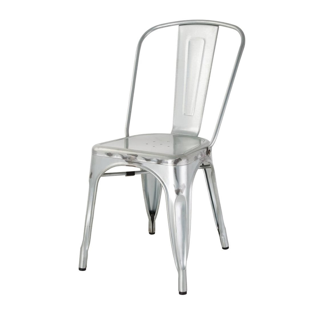Bolero Bistro Galvanised Steel Side Chairs (Pack of 4) - GL338 Metal Dining Chairs Bolero   