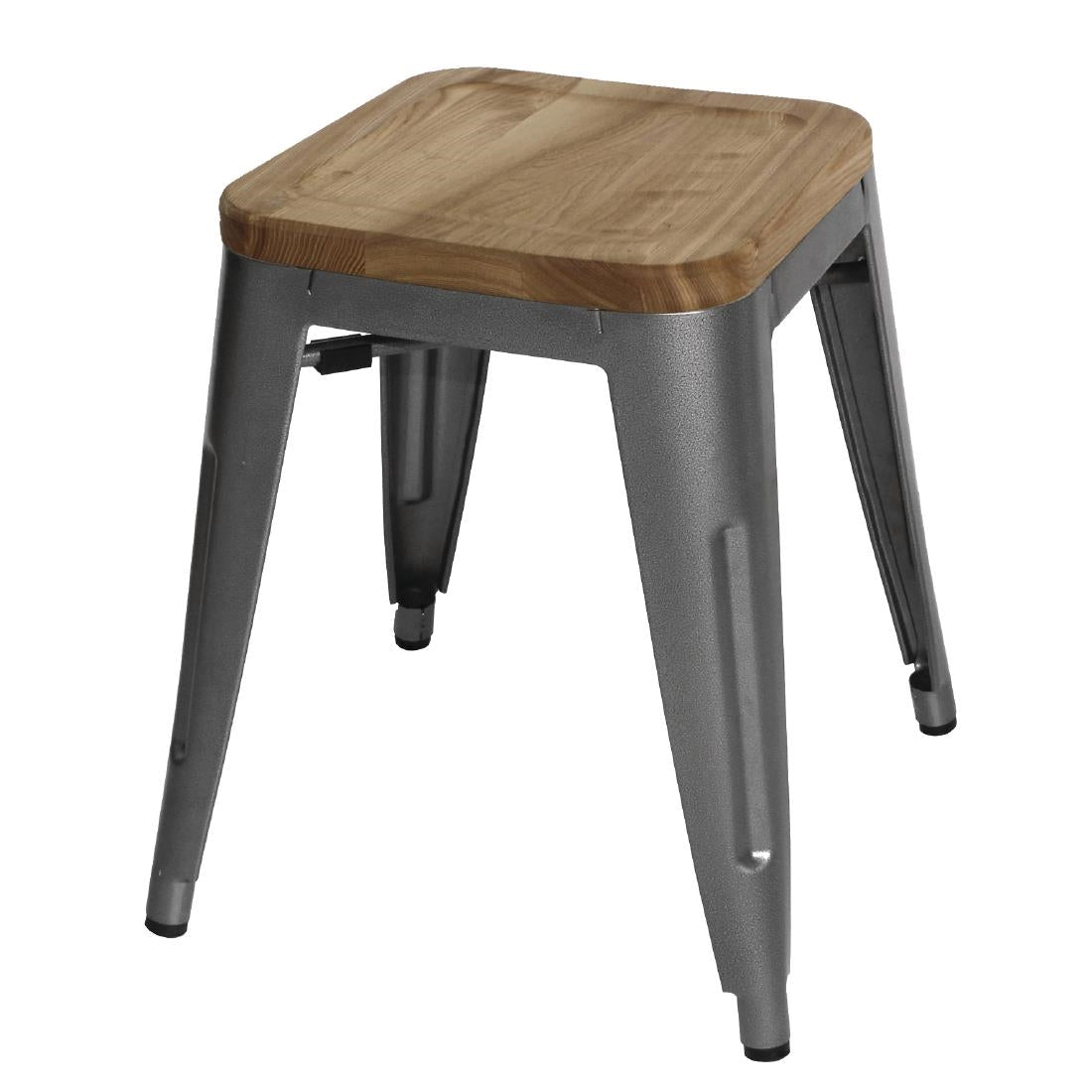 Bolero Bistro Low Stools with Wooden Seat Pad Gun Metal (Pack of 4) - GM636 Metal Bar Stools Bolero   