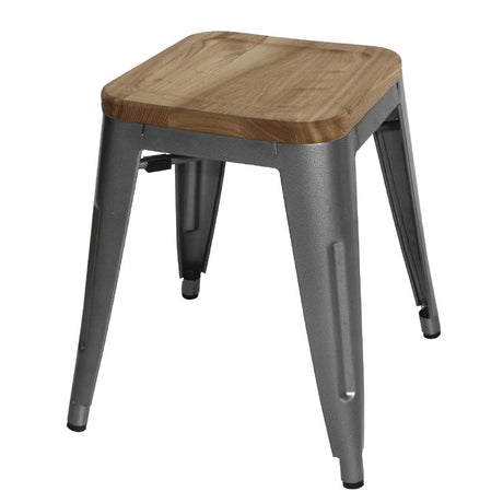 Bolero Bistro Low Stools with Wooden Seat Pad Gun Metal (Pack of 4) - GM636 Metal Bar Stools Bolero   