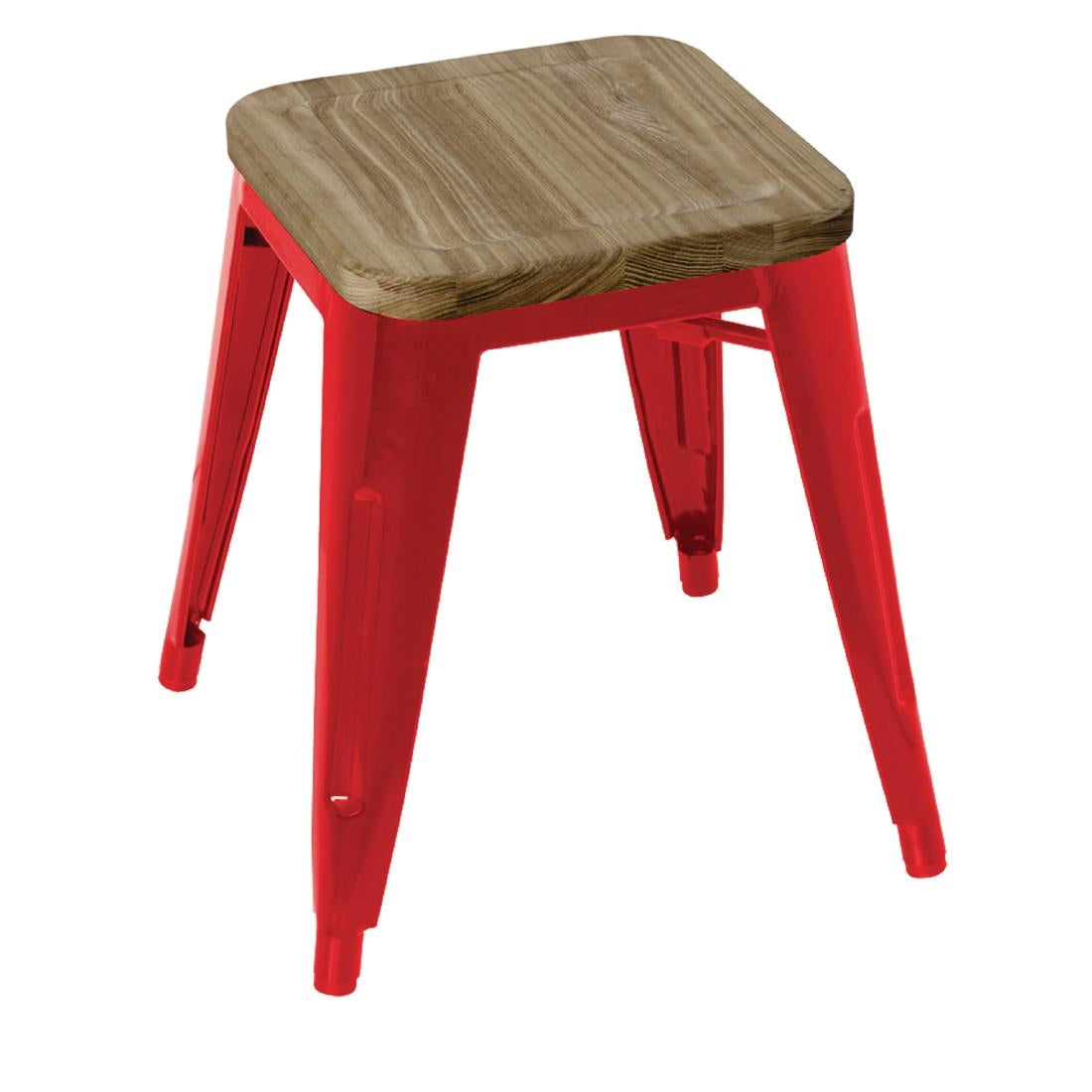Bolero Bistro Low Stools with Wooden Seat Pad Red (Pack of 4) - GM637 Metal Bar Stools Bolero   